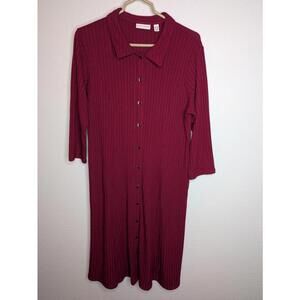 Susan Graver Ribbed Button Front Midi Dress Berry Red Size Large Petite